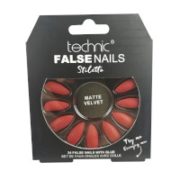 Technic False Nails - Stiletto, Red Matte Velvet (6pcs) (£1.53/each) (20132) T/Nail-16