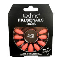 Technic False Nails - Stiletto, Coral Matte Velvet (6pcs) (£1.48/each) (20137) T/Nail-21