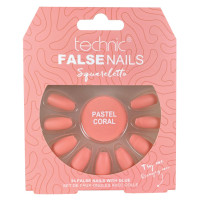 Technic False Nails - Squareletto Pastel Coral (6pcs) (21171) (£1.48/each) T/NAIL-36