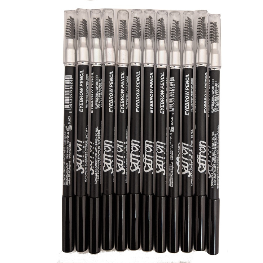 Saffron Eyebrow Pencils with Brush (12pcs) - Black (£0.44/each) (8249)