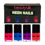 Beauty UK Neon Nail Polish Set (Magenta/Blue/Purple/Coral) R/418